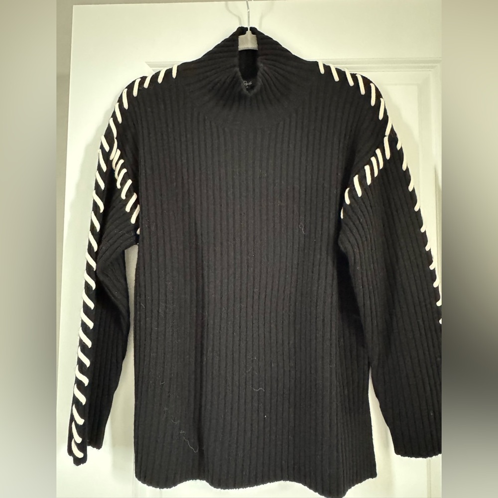 Rails Black Turtleneck Sweater with White Contrast Stitching